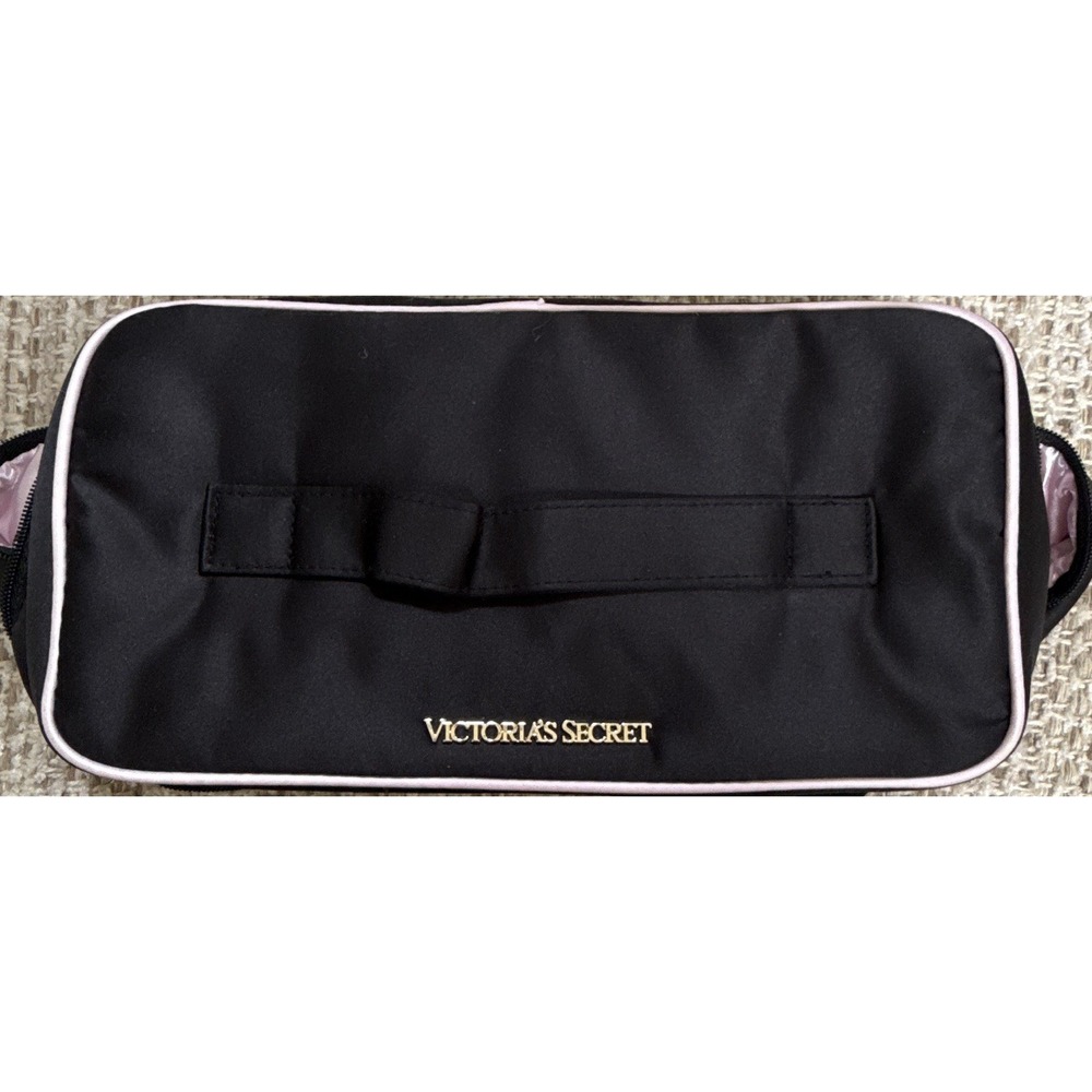 Victoria's Secret Travel Lingerie Bag Black‎ Zip w/ Pink Satin Compartments
